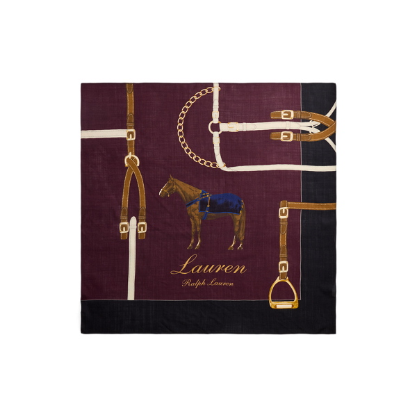 Equestrian-Motif Wool-Silk Square Scarf