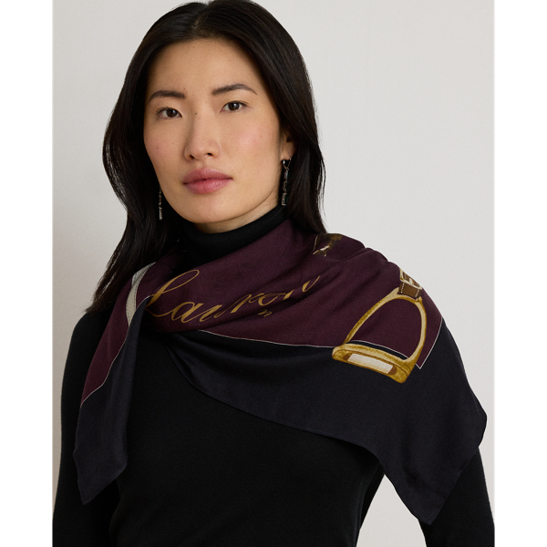 Equestrian-Motif Wool-Silk Square Scarf