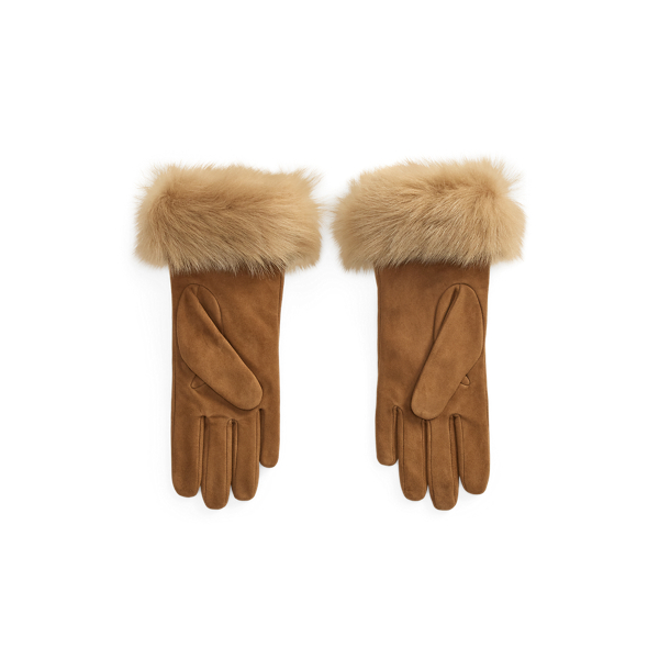 Shearling-Trim Suede Gloves