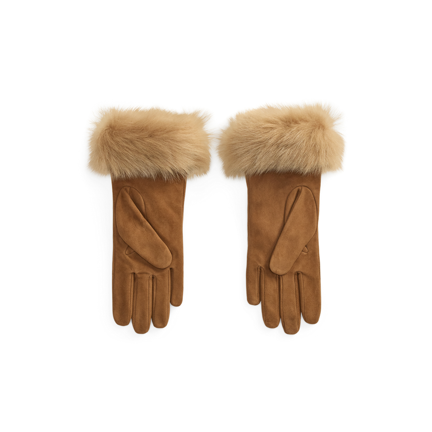 Женские перчатки Ralph Lauren Shearling-Trim Suede Gloves, цвет: Табачный — фото 1