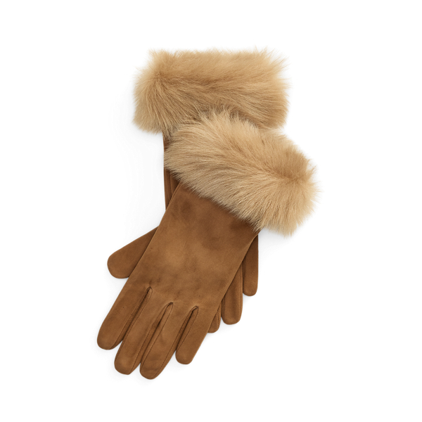 Shearling-Trim Suede Gloves