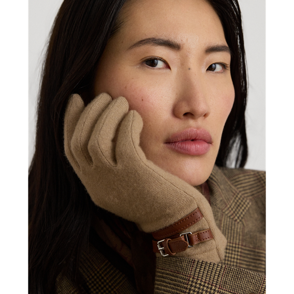 Lambskin-Trim Wool-Blend Tech Gloves
