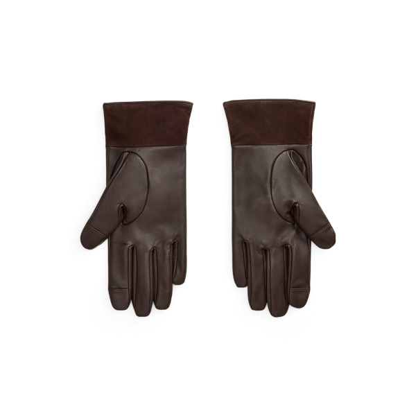 Country Brown Logo-Trim Sheepskin Tech Gloves Lauren 2