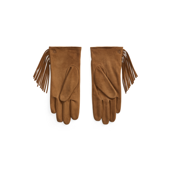 Fringe-Trim Sheep-Suede & Leather Gloves
