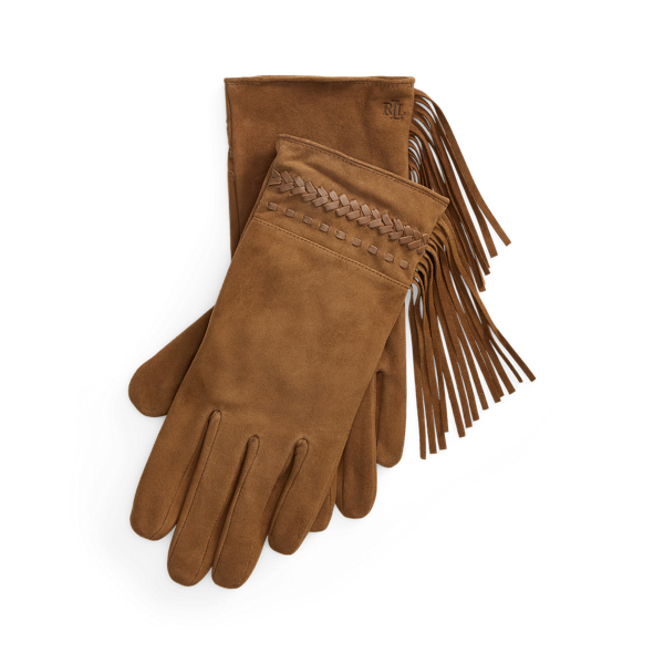 Fringe-Trim Sheep-Suede & Leather Gloves