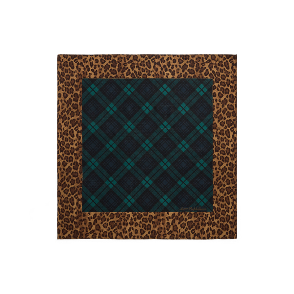Plaid & Ocelot-Print Wool-Silk Scarf