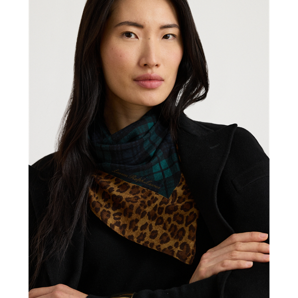 Plaid & Ocelot-Print Wool-Silk Scarf
