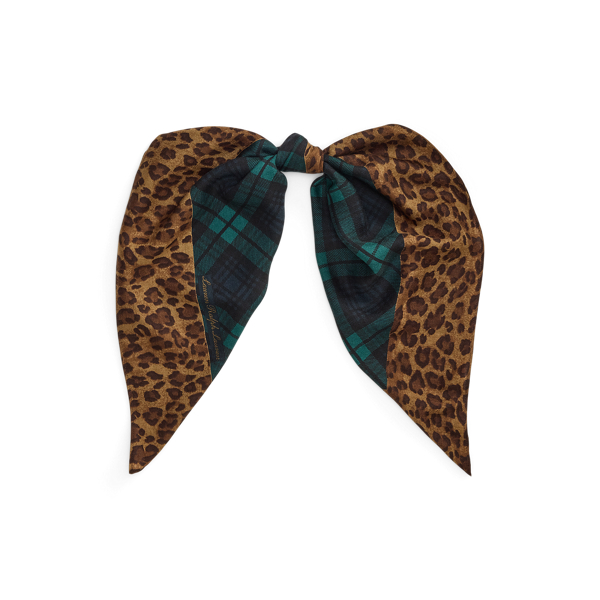 Plaid & Ocelot-Print Wool-Silk Scarf