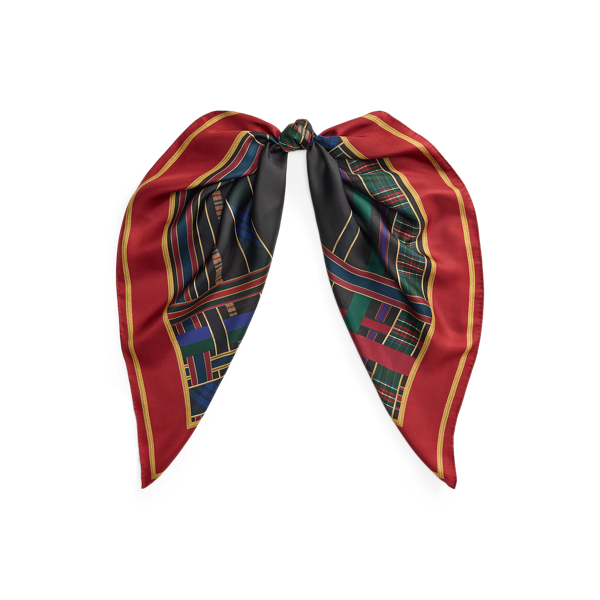 Mixed-Print Logo Silk Square Scarf