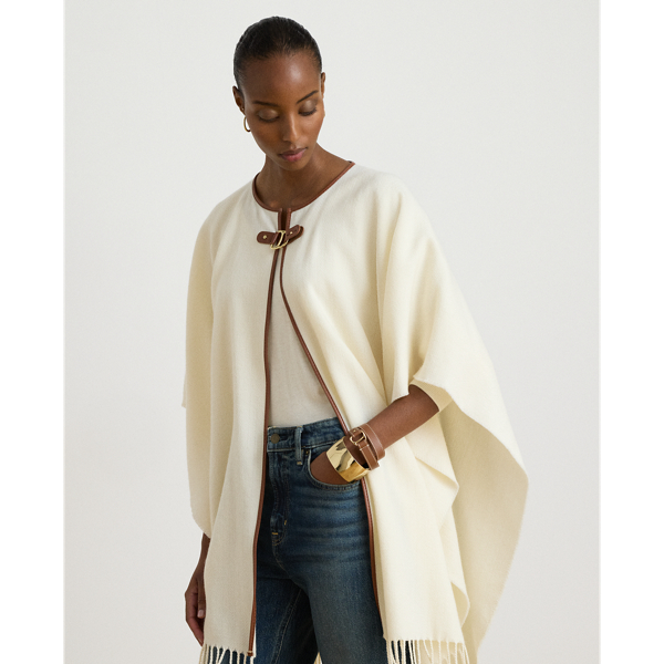 Cream Buckle-Trim Herringbone Ruana Lauren 4