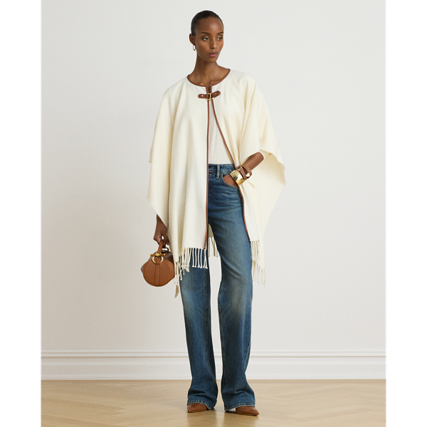 Cream Buckle-Trim Herringbone Ruana Lauren 1