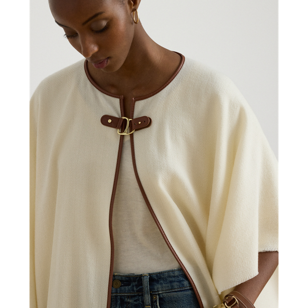 Cream Buckle-Trim Herringbone Ruana Lauren 6