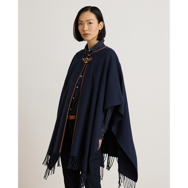 Buckle-Trim Herringbone Ruana
