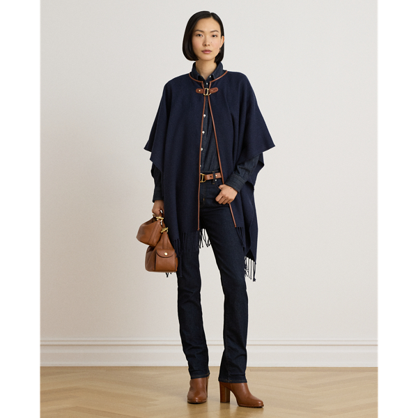 Buckle-Trim Herringbone Ruana
