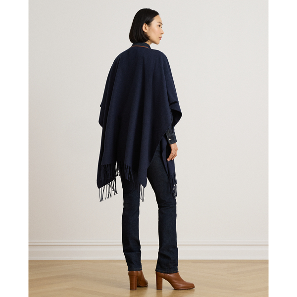 Buckle-Trim Herringbone Ruana