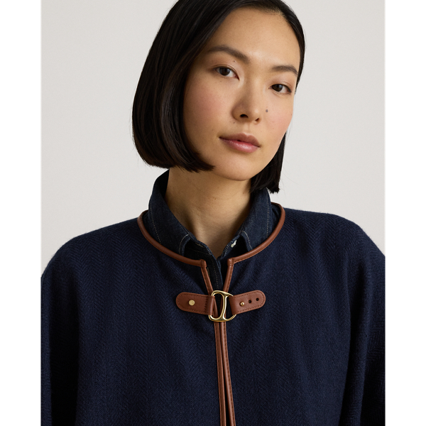 Buckle-Trim Herringbone Ruana