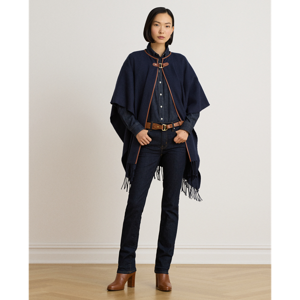 Buckle-Trim Herringbone Ruana