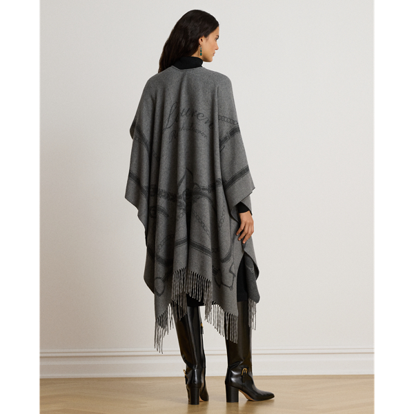 Belting-Motif Jacquard Fringe-Trim Ruana