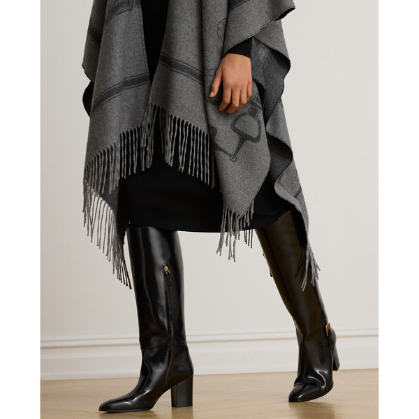 Belting-Motif Jacquard Fringe-Trim Ruana