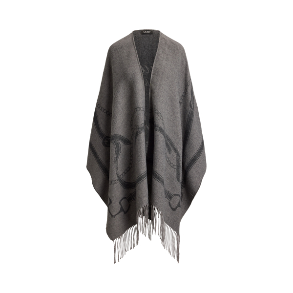Belting-Motif Jacquard Fringe-Trim Ruana