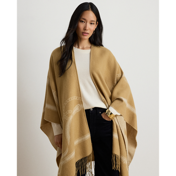 Poncho en jacquard frang&eacute; &agrave; motif brides