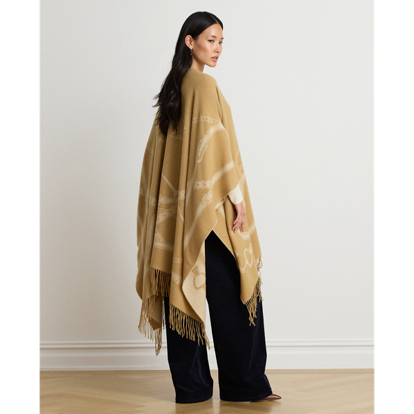 Poncho en jacquard frang&eacute; &agrave; motif brides