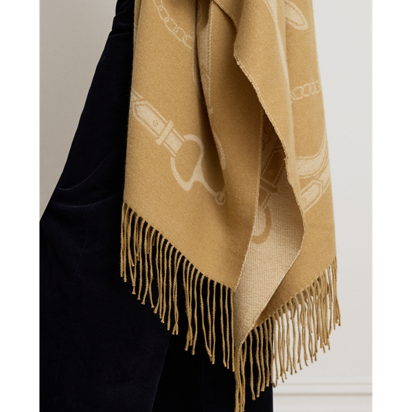 Poncho en jacquard frang&eacute; &agrave; motif brides