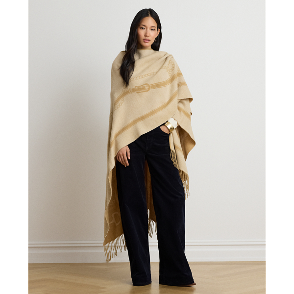 Poncho en jacquard frang&eacute; &agrave; motif brides