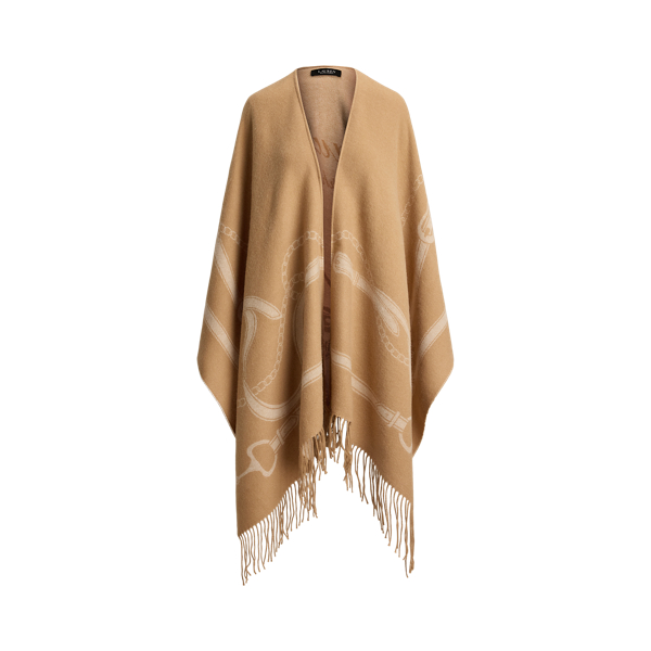 Poncho en jacquard frang&eacute; &agrave; motif brides