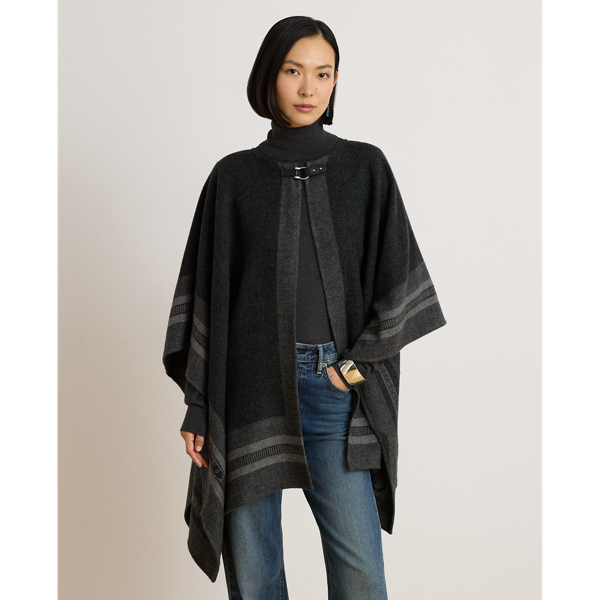Buckle-Trim Belting-Motif Jacquard Ruana