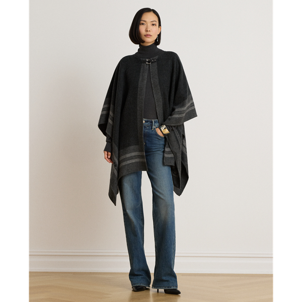 Buckle-Trim Belting-Motif Jacquard Ruana