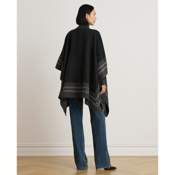 Buckle-Trim Belting-Motif Jacquard Ruana
