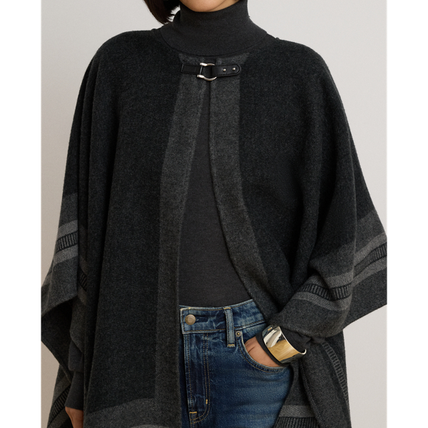 Buckle-Trim Belting-Motif Jacquard Ruana
