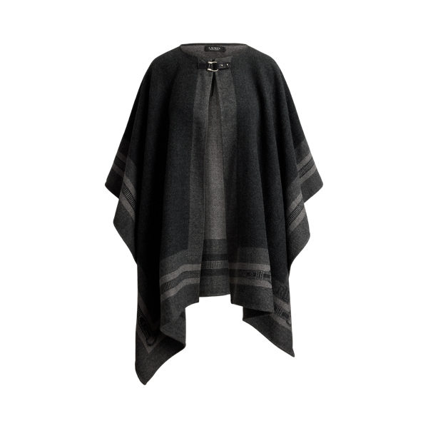 Buckle-Trim Belting-Motif Jacquard Ruana