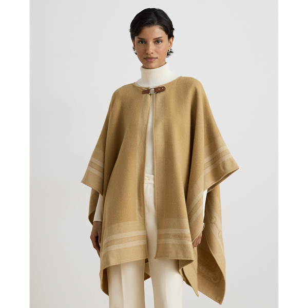 Buckle-Trim Belting-Motif Jacquard Ruana