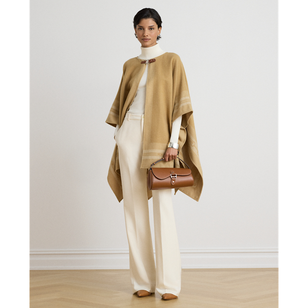 Buckle-Trim Belting-Motif Jacquard Ruana