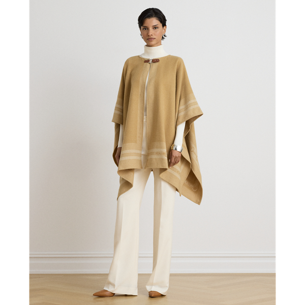 Buckle-Trim Belting-Motif Jacquard Ruana