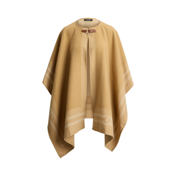 Buckle-Trim Belting-Motif Jacquard Ruana