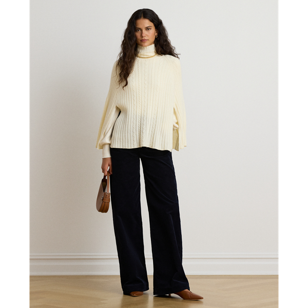 Cable & Rib-Knit Mockneck Cape