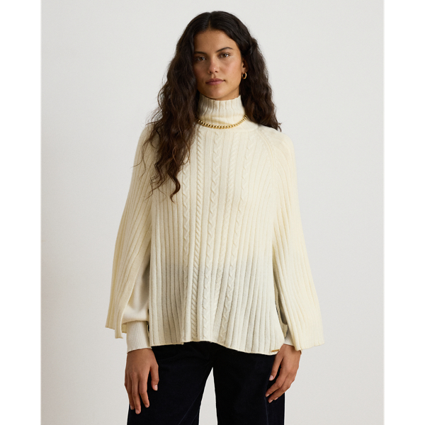 Cable & Rib-Knit Mockneck Cape