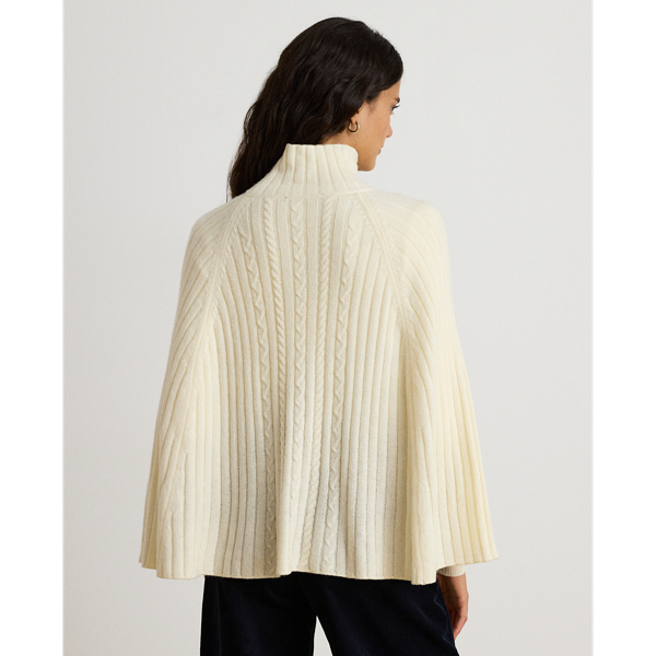 Cable & Rib-Knit Mockneck Cape