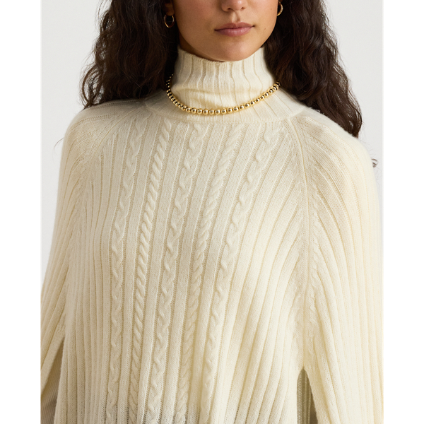 Cable & Rib-Knit Mockneck Cape