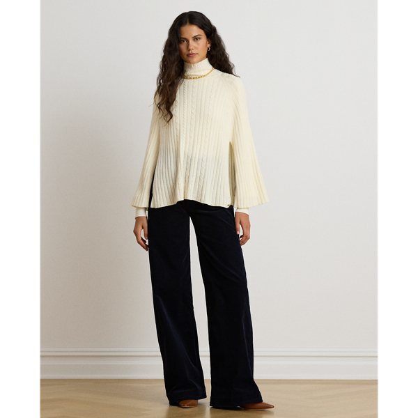 Cable & Rib-Knit Mockneck Cape