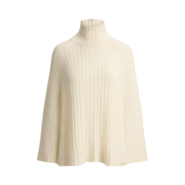 Cable & Rib-Knit Mockneck Cape