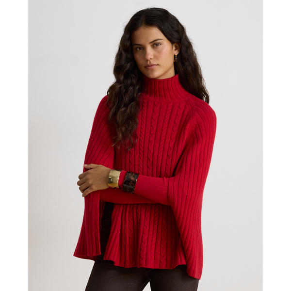 Cable & Rib-Knit Mockneck Cape