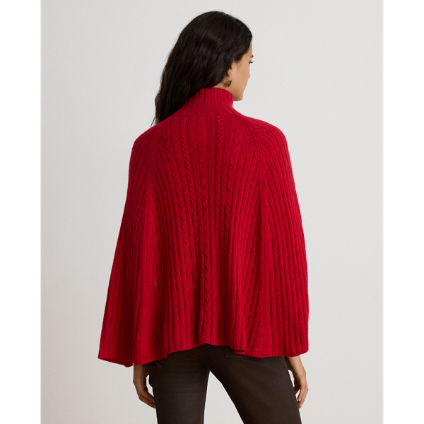 Cable & Rib-Knit Mockneck Cape