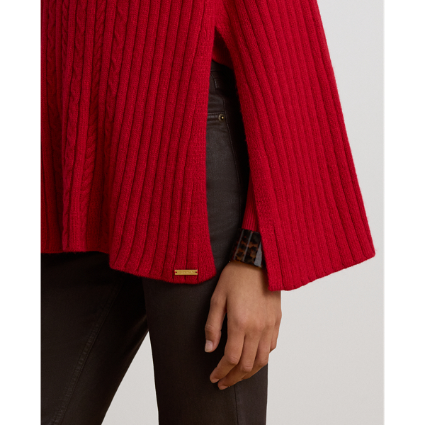 Cable & Rib-Knit Mockneck Cape