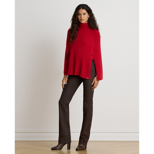 Cable & Rib-Knit Mockneck Cape