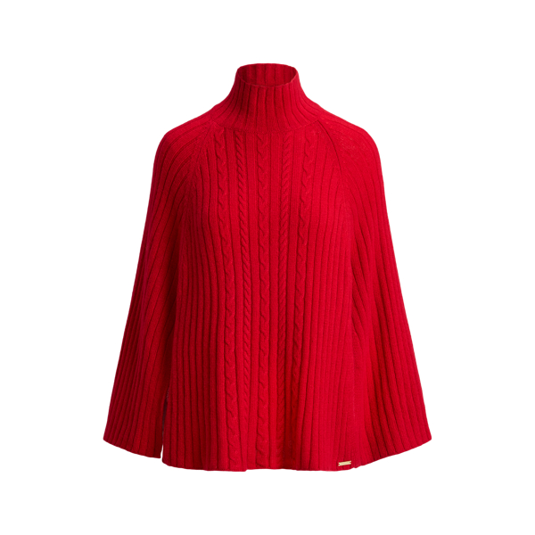 Cable & Rib-Knit Mockneck Cape