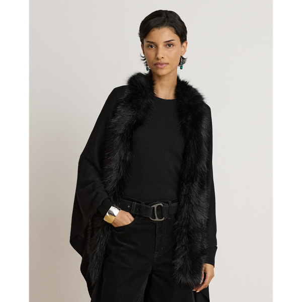 Faux-Fur-Trim Ruana
